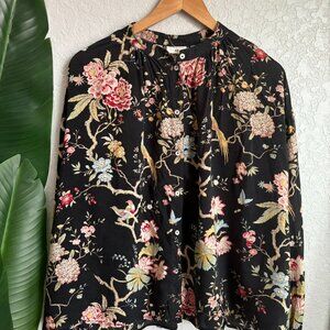 H&M Black Floral Blouse | Boho Vintage-Inspired Top | Size L